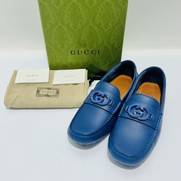 Gucci GG Interlocking Men's Loafer Blue Driver moccasins Shoes G 8/ US 8.5 NIB - Picture 3 of 16